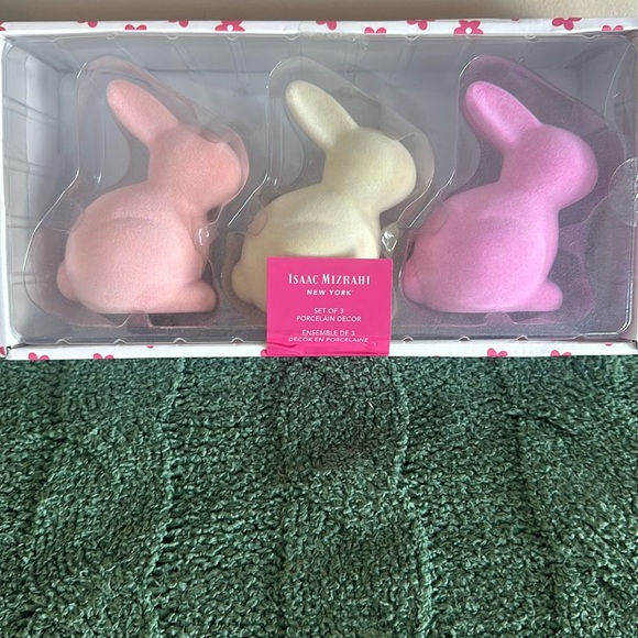 Isaac Mizrahi Flocked Easter Bunny Pink Yellow Peach NEW